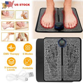 EMS Foot Massage Pad Electric Stimulator Massager Unit Rechargeable Leg Reshaping Muscle Pain Relax Massage Mat w/ 6 Modes 9 Intensity Levels