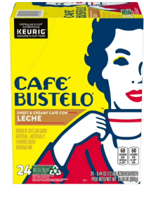 Cafe Bustelo Sweet & Creamy Cafe Con Leche Coffee Drink, Keurig K-Cup Pods, 24 Count Box