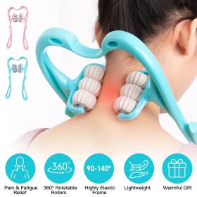 Neck Roller Massager 360º Rotatable Trigger Point Roller Portable Massager with 6 Balls for Neck Leg Thigh Foot Pain Relief (Option: Blue)